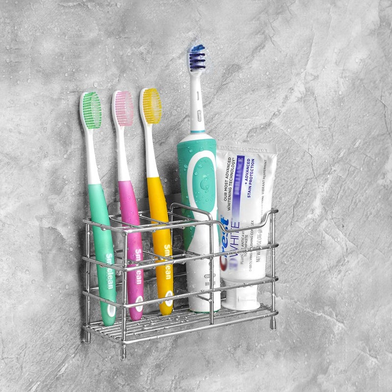 Linkidea Toothbrush Holder for Shower, Bathroom, Stainless Steel Tooth Brush Storage Stand Rack, Wallmount/Countertop 7 Slot Organizer Compatible with Colgate Extra Clean, Oral-B CrossAction - Image 5